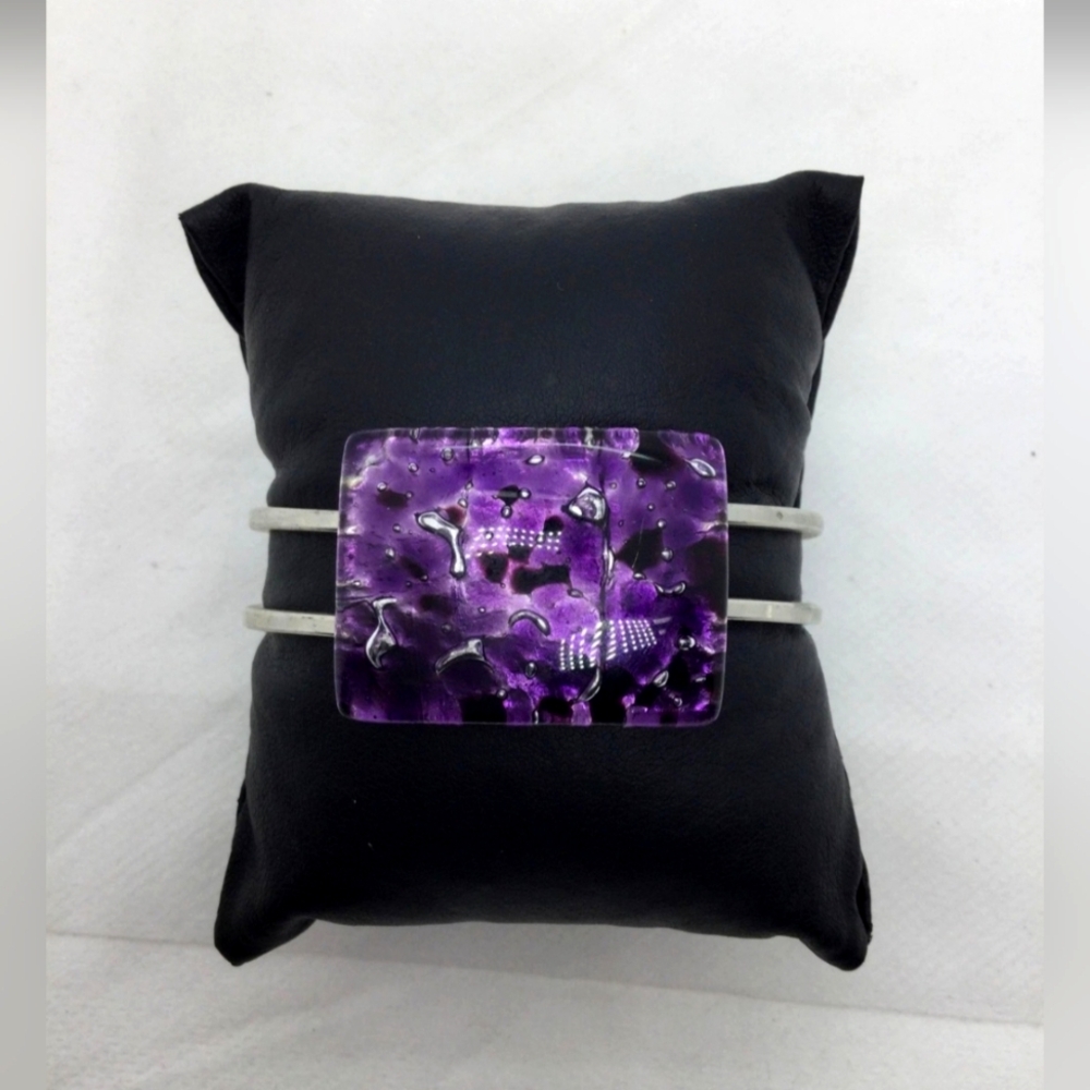 Purple Murano Glass Hinged Bracelet EUC 7"